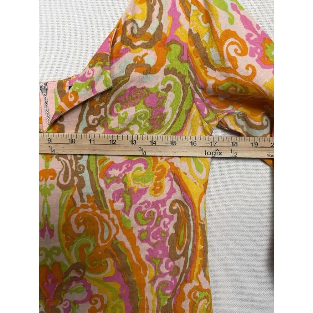 J. Crew Shift Dress Women’s 0 Linen 3/4 Sleeve Mod Paisley‎ Retro Hippie READ